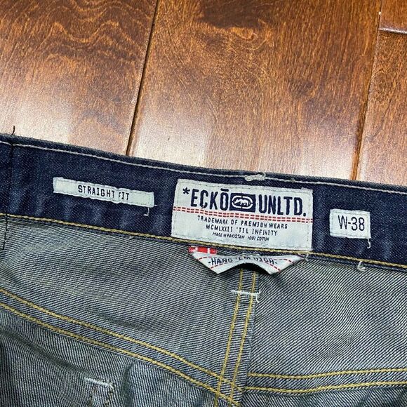 Ecko Unltd. Vintage Y2K Straight Leg Distressed Denim Blue Jeans Size 38 x 32 - Picture 6 of 10